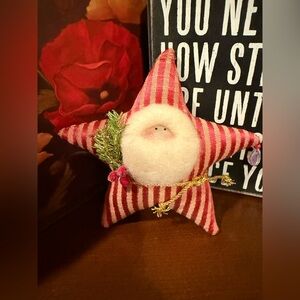 Antique Red and White Striped Santa Star Ornament